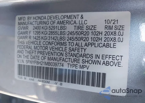 2021 Honda Passport Awd Sport from USA, damaged, VIN 5FNYF8H21MB039774